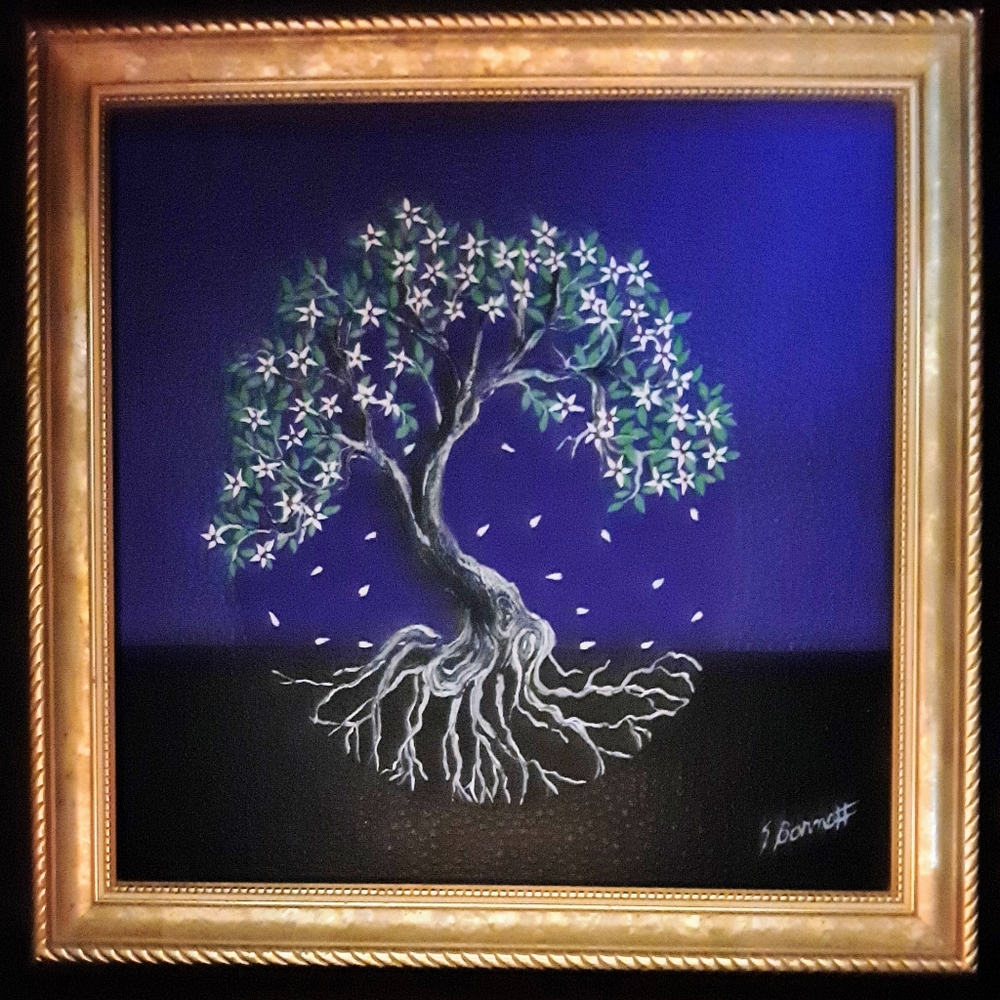 Painting 12x12.  Rich blue and purple hues.